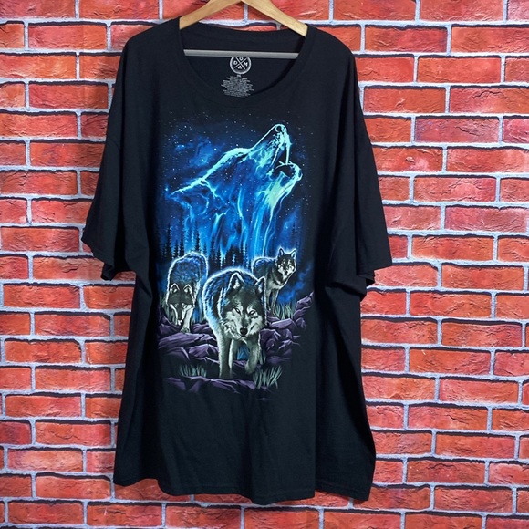 ODM Howling Wolf Northern Lights Wolves T Shirt Graphic Crewneck Size 3XL - Picture 1 of 4